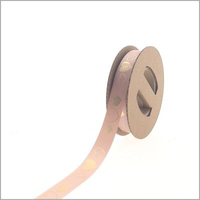 Nastro di raso – cuori – rosa – 15 mm x 25 metri
