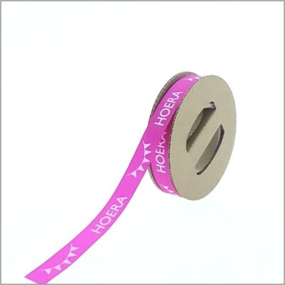 Satin ribbon – Hooray – pink – 15 mm x 25 meters