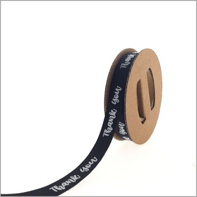 Satin ribbon – Thank you – black – 15 mm x 25 meters