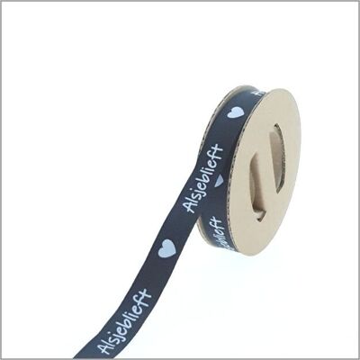 Satin ribbon – Please – black – 15mm x 25 metres