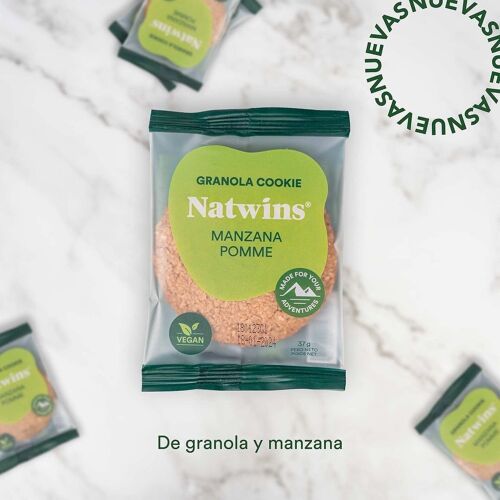 NATWINS Cookie de Granola de Manzana 40 g (Vegano. Alto contenido en fibra)