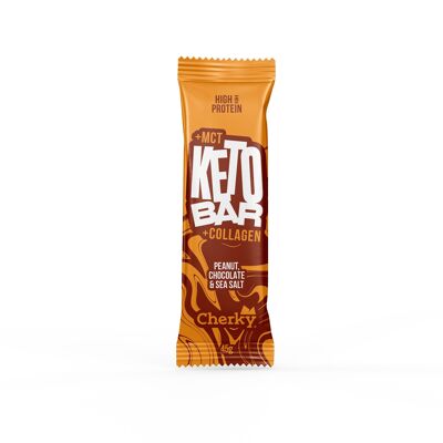 Cherky Keto Bar with Collagen. Peanut, Chocolate and Sea Salt. No added sugar, with MCT, gluten-free, lactose-free 45g