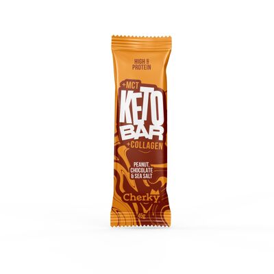 Cherky Keto Bar with Collagen. Peanut, Chocolate and Sea Salt. No added sugar, with MCT, gluten-free, lactose-free 45g