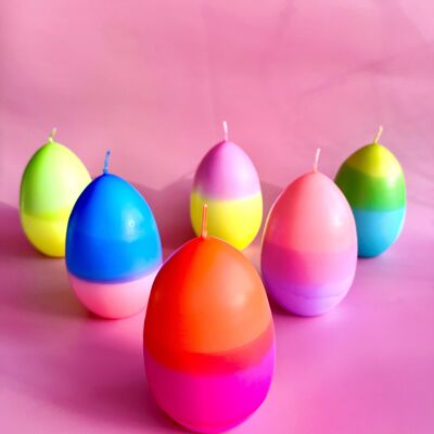 Juego de 6 velas con forma de huevo de Pascua XL, parafina, mezcla de colores, 12x8 cm cada una