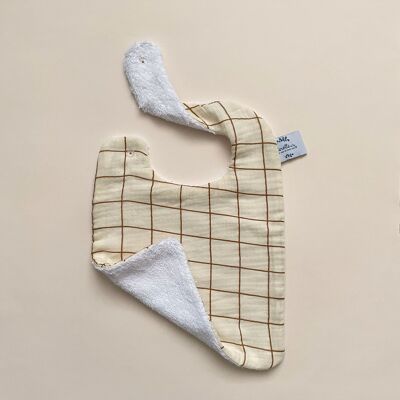 Classic plain bib in double gauze with beige and camel checks