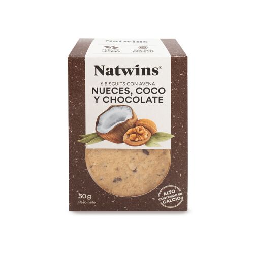 NATWINS Biscuits Nueces Coco Chocolate 50 g (Alto contenido de Calcio y Fuente de Fibra)