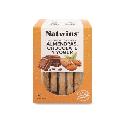 NATWINS Barres de chocolat aux amandes et au yaourt 50 g. (Haute teneur en magnésium et haute teneur en fibres)