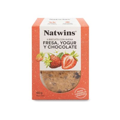 NATWINS Biscuits Fresa Yogur y chocolate 50 g (Alto contenido de Calcio y fuente de Fibra)