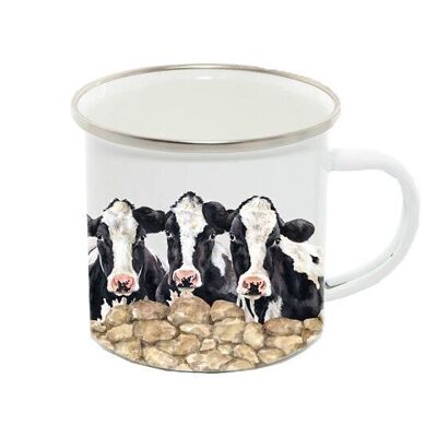 Taza de esmalte 12oz, Vacas Frisias, Trío Frisón