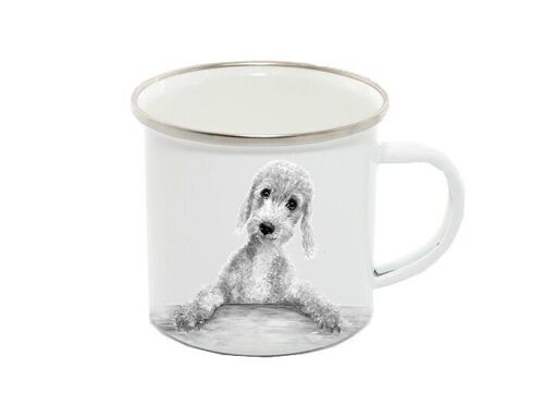 Enamel Mug 12oz, Bedlington Terrier, Benny, Monochrome
