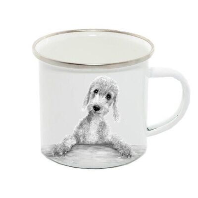 Taza esmaltada 12oz, Bedlington Terrier, Benny, Monocromo