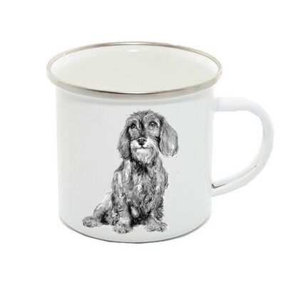 Taza esmaltada 12oz, Dachshund, Dusty, Monocromo