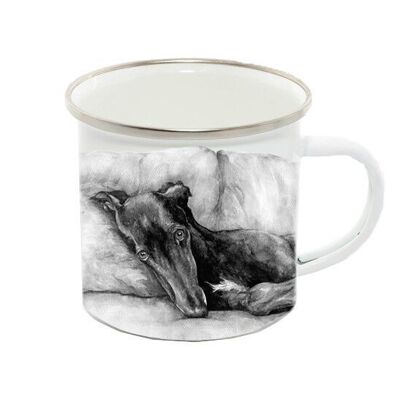 Enamel Mug 12oz, Greyhound / Whippet, Ebony, Monochrome