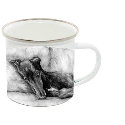 Enamel Mug 12oz, Greyhound / Whippet, Ebony, Monochrome