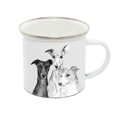 Emaille-Becher 12oz, Whippet Trio,