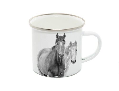 Enamel Mug 12oz, Horses, Ash & Star Monochrome