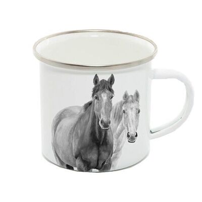 Enamel Mug 12oz, Horses, Ash & Star Monochrome