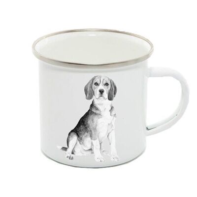 Taza esmaltada 12oz, Beagle, Cara, Monocromo