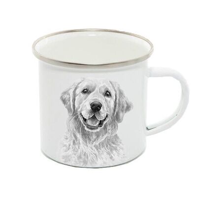 Emaille-Tasse 12oz, Golden Retreiver, Bruno, Monochrom