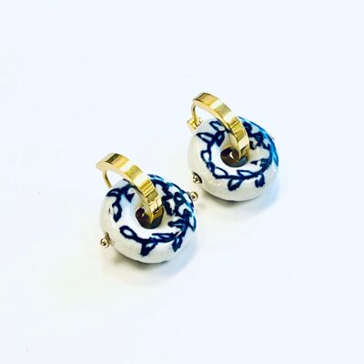 Earrings Delft bue ceramic rondelle