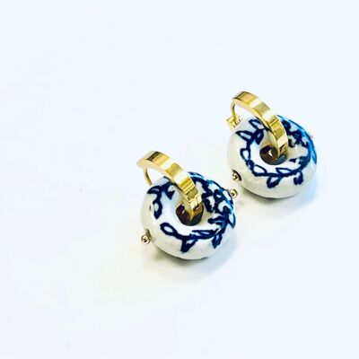 Earrings Delft bue ceramic rondelle
