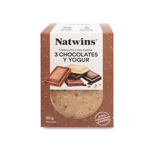 NATWINS Biscuits 3 chocolates y yogur 50 g. (Alto contenido de calcio y fuente de fibra)