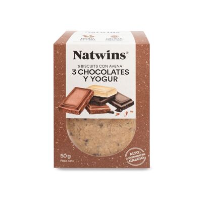 NATWINS Biscotti 3 cioccolati e yogurt 50 g. (Alto contenuto di calcio e fonte di fibre)