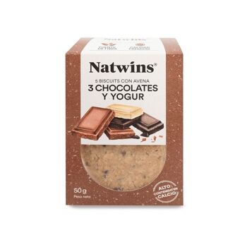 NATWINS Biscuits 3 chocolats et yaourt 50 g. (Haute teneur en calcium et source de fibres) 1
