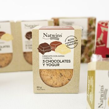 NATWINS Biscuits 3 chocolats et yaourt 50 g. (Haute teneur en calcium et source de fibres) 3