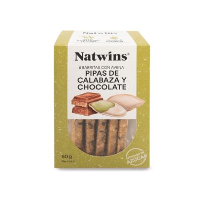 NATWINS Barres d'avoine aux graines de citrouille et chocolat (réduit en sucre et riche en fibres)