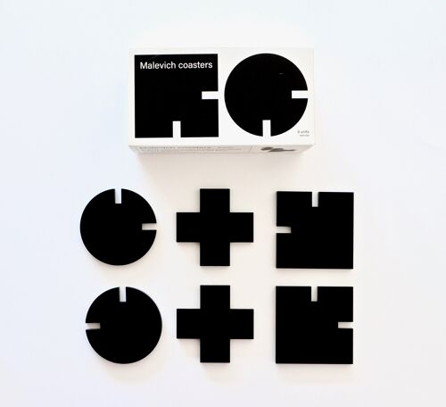 Malevich Coasters Black Acrylic Geometric Art (6 pieces)