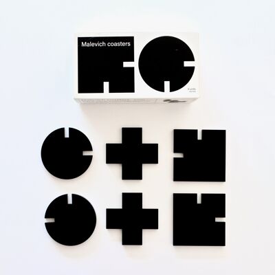 Malevich Coasters Black Acrylic Geometric Art (6 pieces)