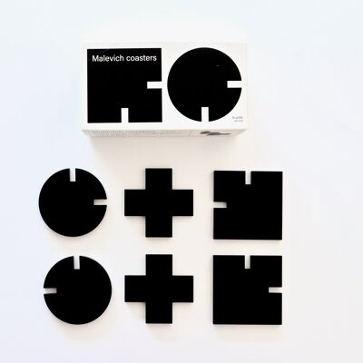 Malevich Coasters Noir Acrylique Géométrique Art (6 pièces)