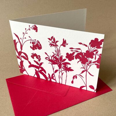 10 cartes de vœux avec enveloppes rouges : herbes des prés