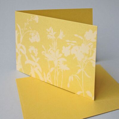10 elegant, golden greeting cards with envelopes: meadow herbs