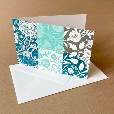 10 tarjetas de felicitación turquesa con sobres: adornos florales (formato apaisado)