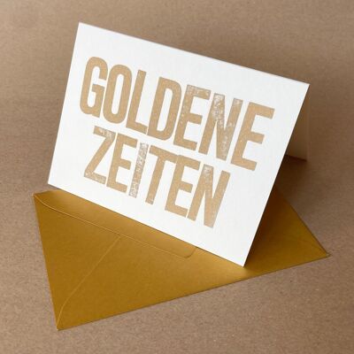 Tiempos dorados - tarjeta reciclada con sobre dorado