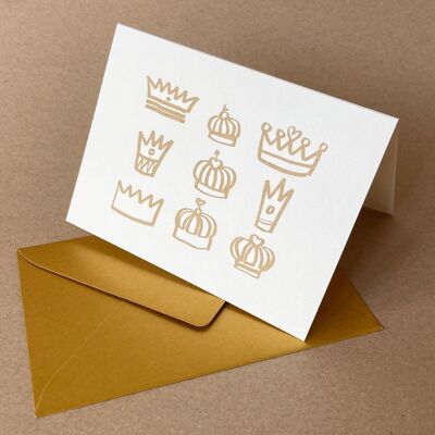 10 tarjetas de felicitación recicladas con sobres dorados: coronas para todos