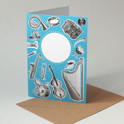 Set di 10 cartoncini riciclati con buste: strumenti musicali + campo per scrivere
