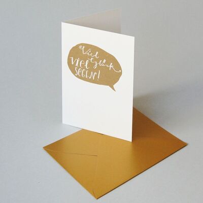 Good luck many blessings! - Recycled greeting card with golden envelope