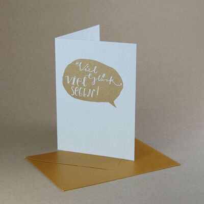 Good luck many blessings! - gray greeting card with golden envelope