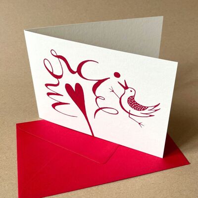 10 tarjetas de agradecimiento con sobres rojos: merci