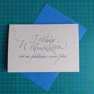Set of 10 grey cards with blue envelopes: for Christmas and New Year
