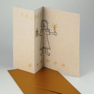 20 gray recycled Christmas cards with gold envelope: Frost!