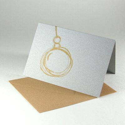 10 gray recycled Christmas cards with envelope: Christmas tree bauble