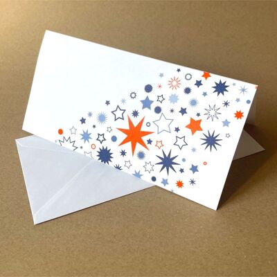 10 Christmas cards with envelopes: blue and orange stars