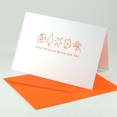 10 recycled Christmas cards with orange envelopes
