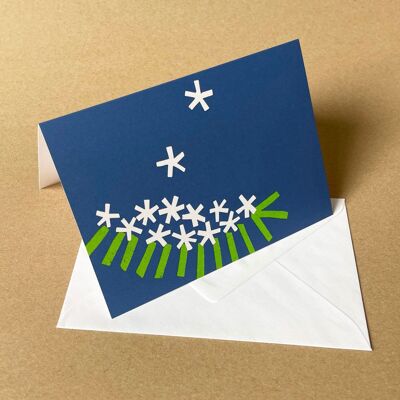 10 Christmas cards with white envelopes: fir branch with snow
