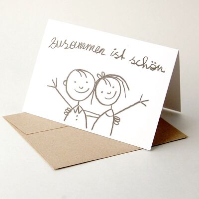 Juntos es hermoso: divertida tarjeta de felicitación reciclada con sobre marrón reciclado