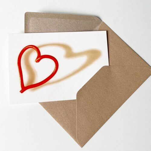 10 Hochzeitskarten mit braunen Recyclingkuverts: rotes Herz